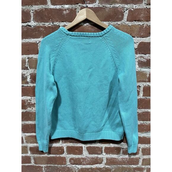 Lands End Sweater Women's Large 14-16 Green Drifter Cable Knit Pullover Cotton - Picture 3 of 3